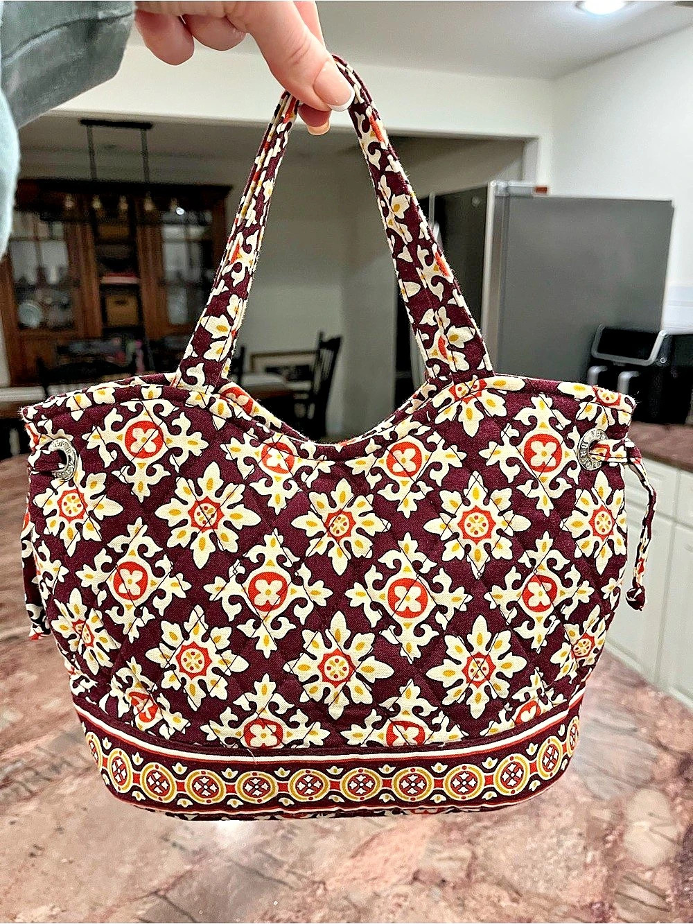Vintage Vera Bradley Burgundy Medallion Mini Tote Bag Quilted Handbag 2006